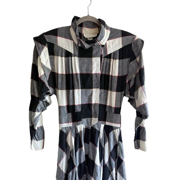 Vintage d.Frank Black and White Plaid 100% Cotton Midi Dress Size 10 - Picture 3 of 9